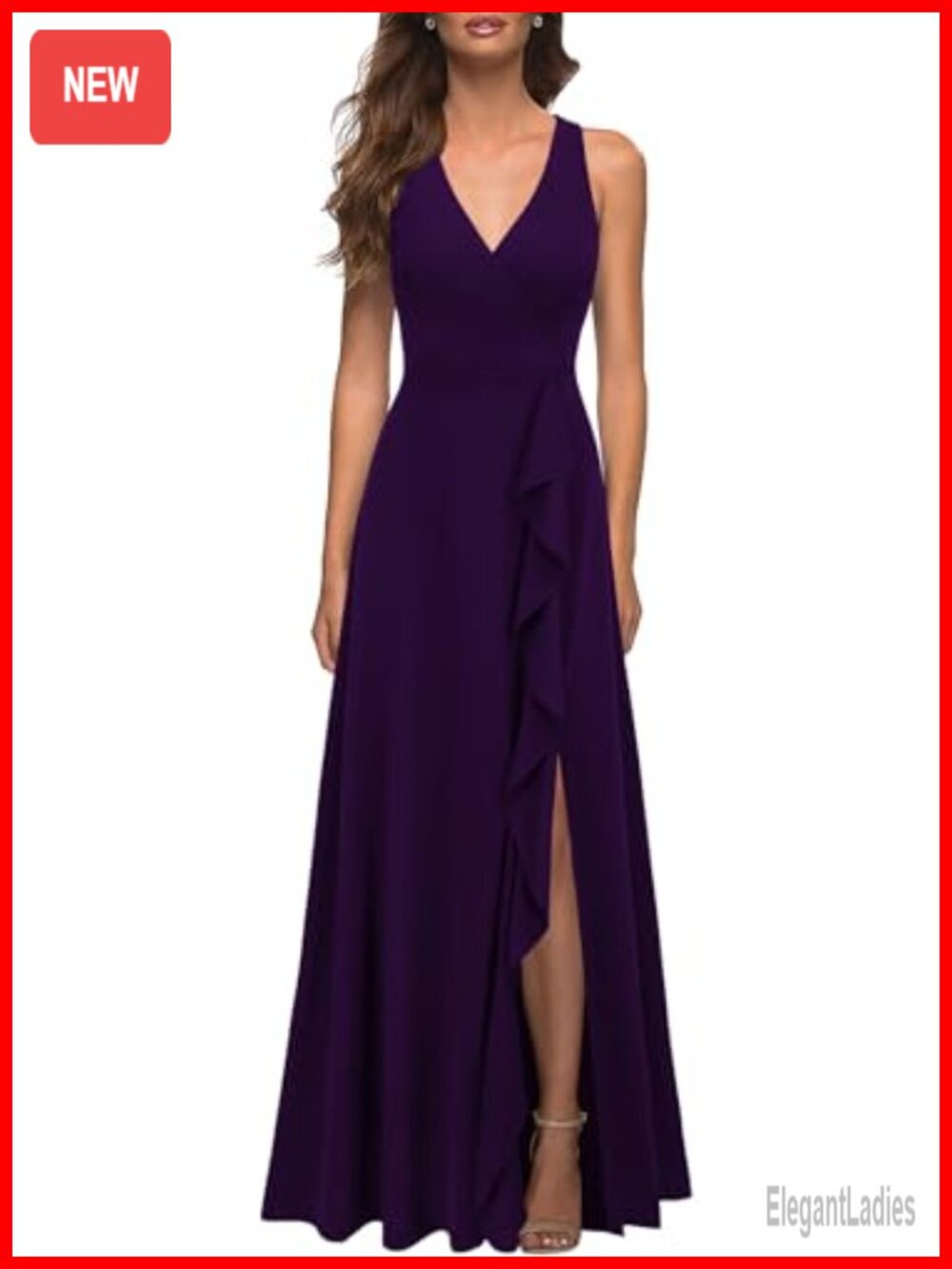 Women's Maxi A-Line Dress Deep V Neck Sleeveless Split Hem Formal Party Cocktail